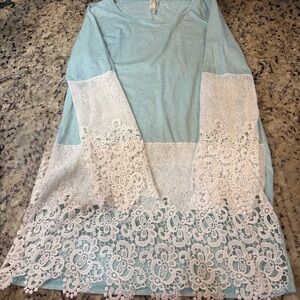 Bellamie Sky Blue Top with White Lace Accents